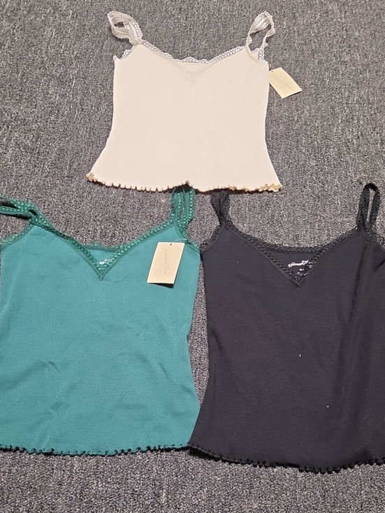 Universal Thread Tops - (#1C) Universal Thread Lace-Trim Tank Tops - Black, Teal, Cream
